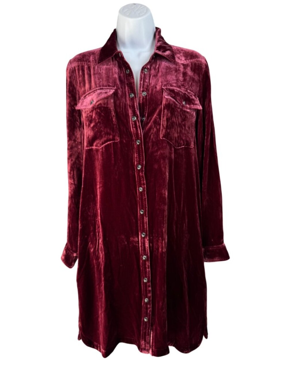 Sundance Velvet Soft Silk Blend Button Up Shirt Dress Burgundy size Small Long